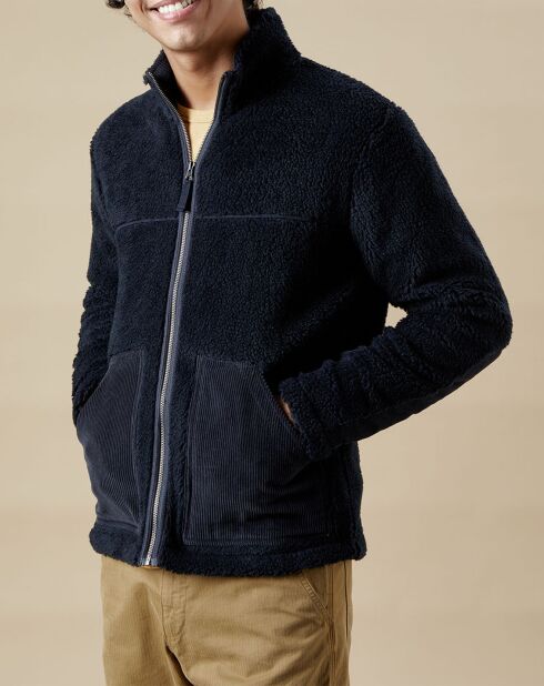 Blouson en Fausse Fourrure Zip marine
