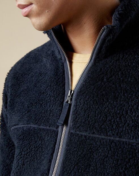 Blouson en Fausse Fourrure Zip marine