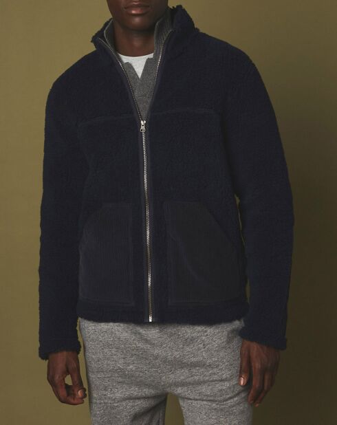 Blouson en Fausse Fourrure Zip marine