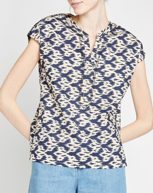 Bedrucktes Top Paulane in Marineblau/Beige