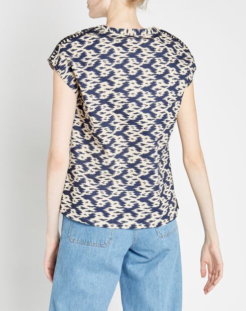 Bedrucktes Top Paulane in Marineblau/Beige