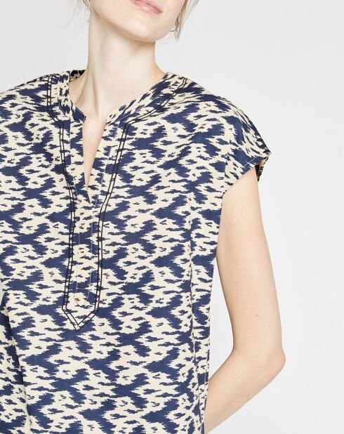Bedrucktes Top Paulane in Marineblau/Beige