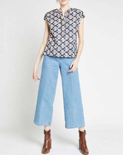 Bedrucktes Top Paulane in Marineblau/Beige