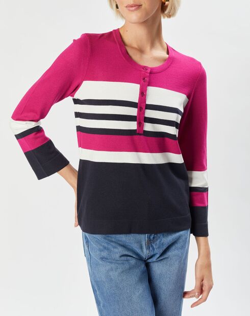 Pull Arz en Maille fine rayé fushia/bleu marine