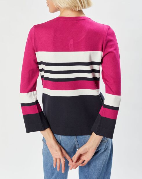 Pull Arz en Maille fine rayé fushia/bleu marine