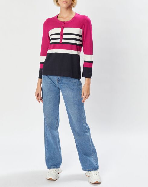 Pull Arz en Maille fine rayé fushia/bleu marine