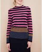 Pull Aciel en Maille fine mélangée à rayures noir/rose