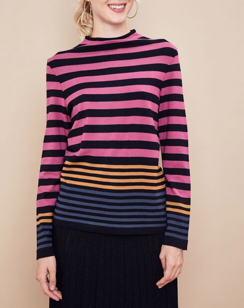 Pull Aciel en Maille fine mélangée à rayures noir/rose