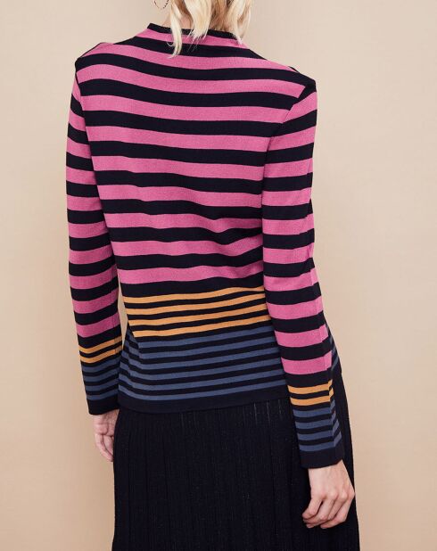 Pull Aciel en Maille fine mélangée à rayures noir/rose