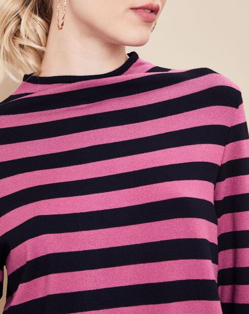 Pull Aciel en Maille fine mélangée à rayures noir/rose