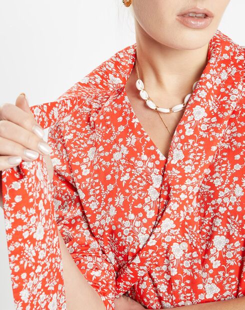 Chemise droite Pegy à fleurs rouge