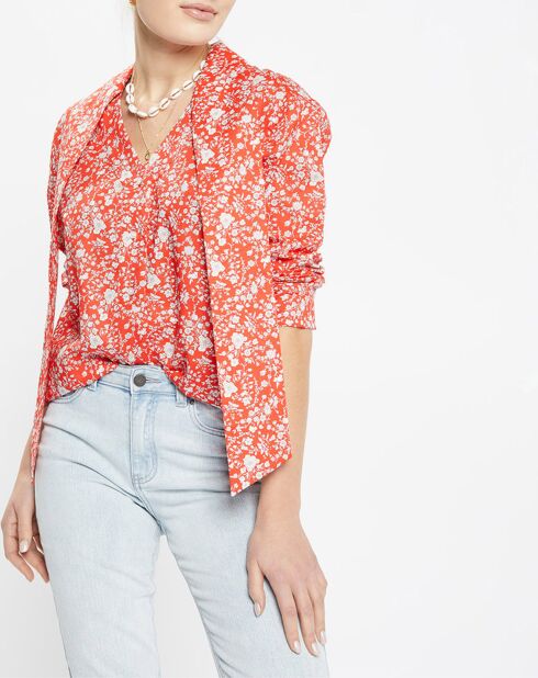 Chemise droite Pegy à fleurs rouge