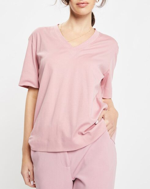 T-Shirt 100% Coton Biologique Baribo col V rose