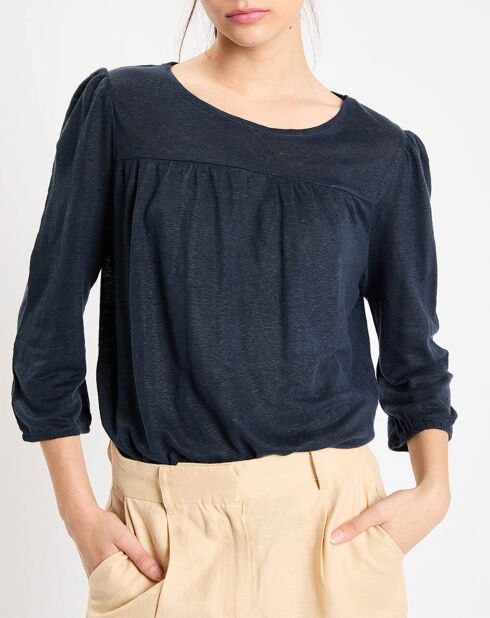 T-Shirt 100% Lin Riko bleu marine