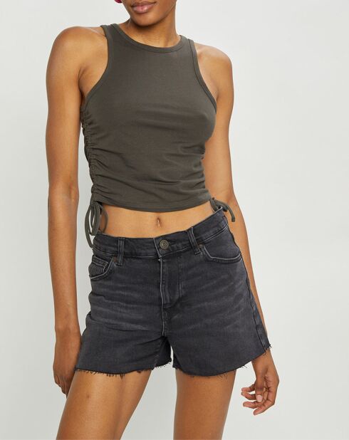 Tank-Crop-Top aus Baumwolle mit seitlicher Verengung Khaki