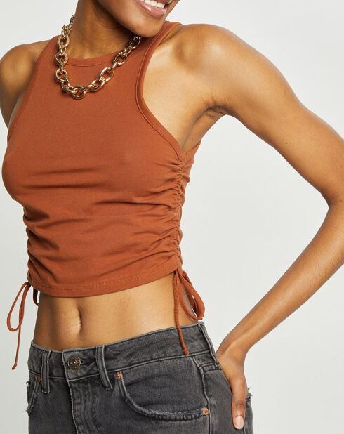 Tank-Crop-Top aus Baumwolle mit Straffung an den braunen Seiten