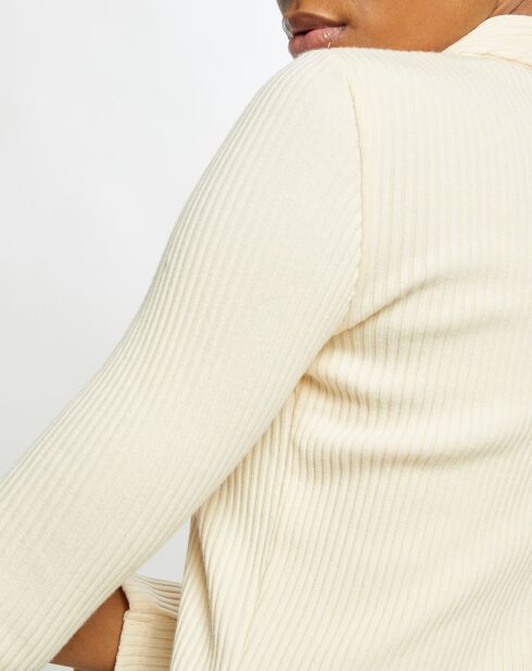 Robe polo en Coton côtelé Button moulante écrue