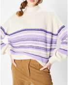 Pull en Laine & Mohair mélangés Lamar rayé écru/violet