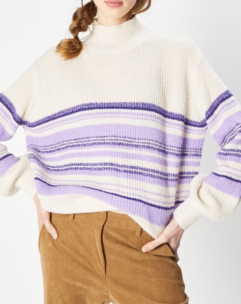 Pull en Laine & Mohair mélangés Lamar rayé écru/violet