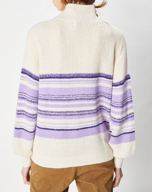 Pull en Laine & Mohair mélangés Lamar rayé écru/violet