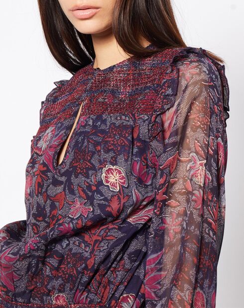 Jurk Indiana met marineblauw/bordeauxrode print