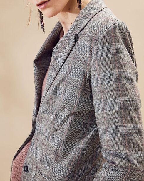 Veste en Laine mélangée Grepink à carreaux grise