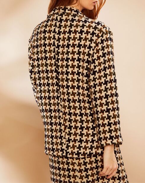 Manteau en Laine mélangée Tetris à carreaux beige/marron