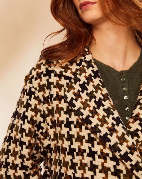 Manteau en Laine mélangée Tetris à carreaux beige/marron