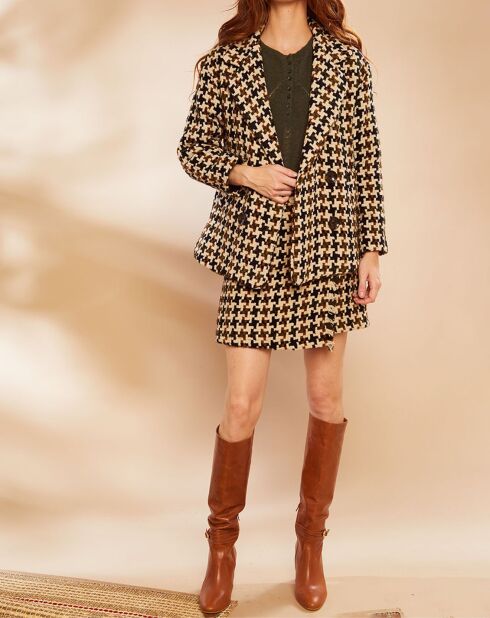Manteau en Laine mélangée Tetris à carreaux beige/marron