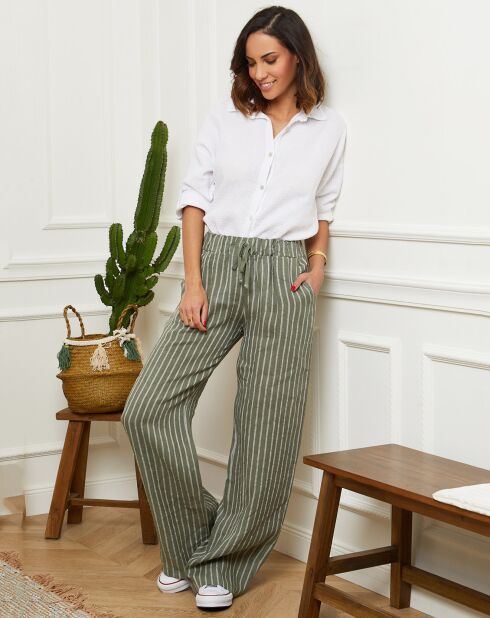 100% linnen Blia kakigroene broek