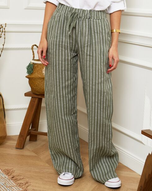 100% linnen Blia kakigroene broek