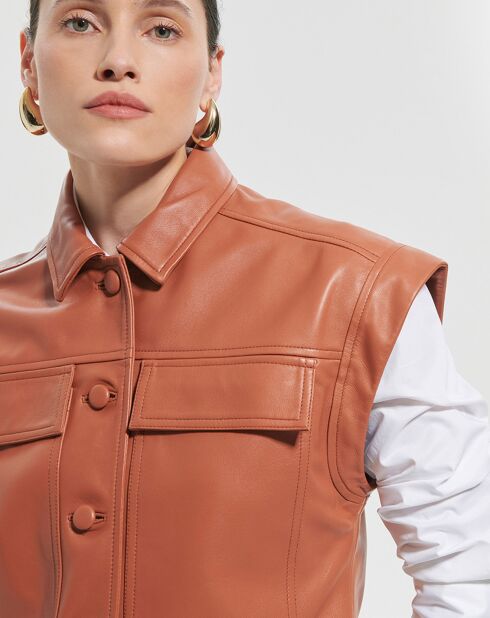 Blouson en Cuir d'Agneau Berlin cognac