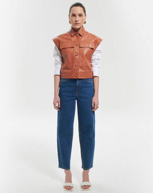 Blouson en Cuir d'Agneau Berlin cognac