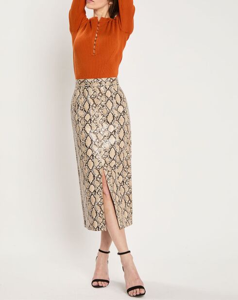 Jupe Josia imprimée python beige