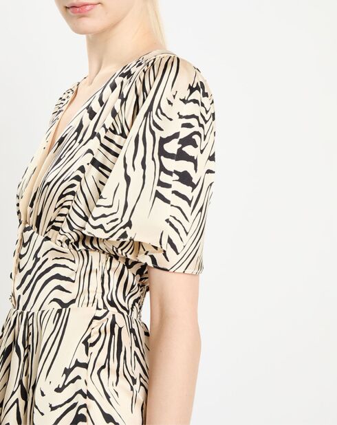 Robe Rafi imprimée zèbre noir/beige