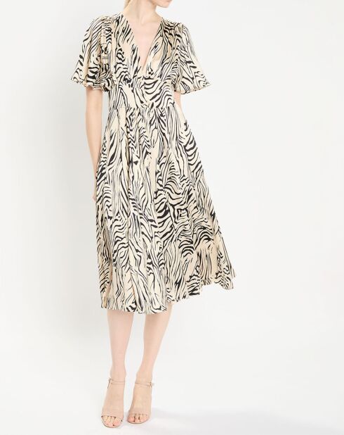 Robe Rafi imprimée zèbre noir/beige