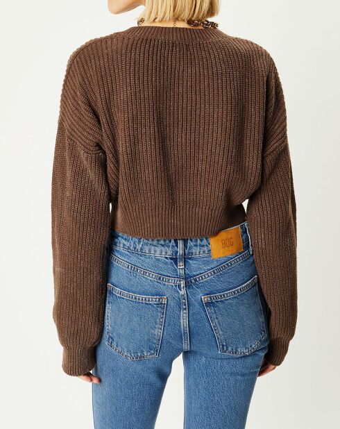 Cardigan cropped Washed Rib marron