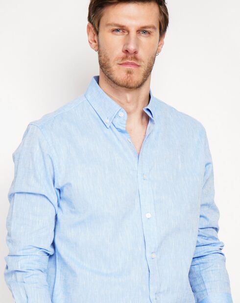 Azurblaues Hemd Gabriel aus 100% Leinen