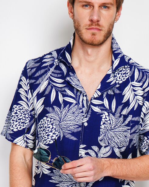 Marineblaues Hemd Noah aus Leinenmischung