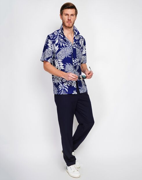 Marineblaues Hemd Noah aus Leinenmischung