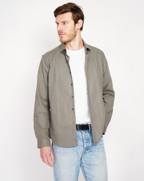 Chemise 100% Lin Liam vert kaki