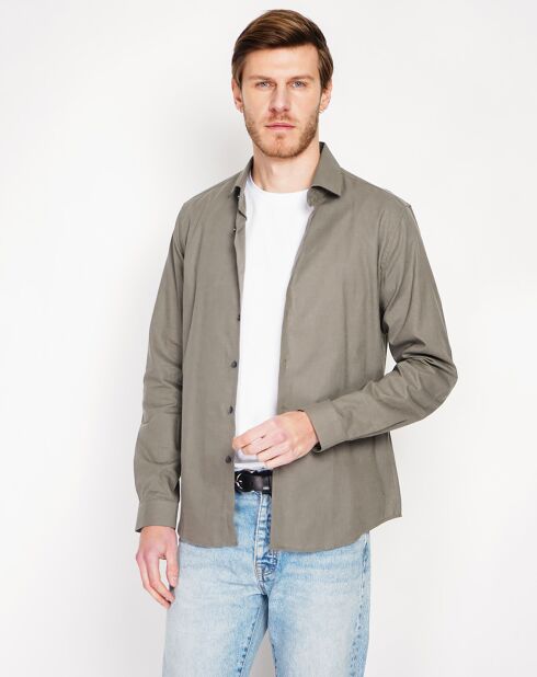Chemise 100% Lin Liam vert kaki