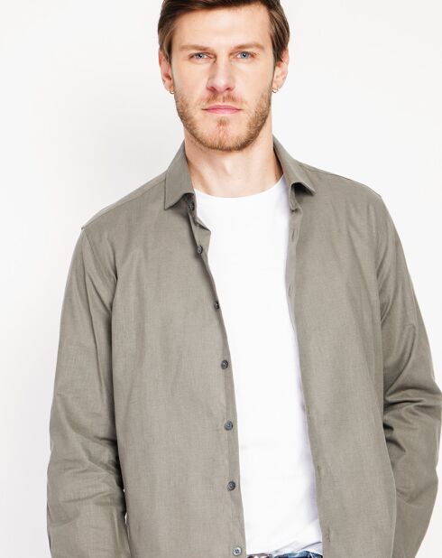 Liam kaki groen overhemd van 100% linnen