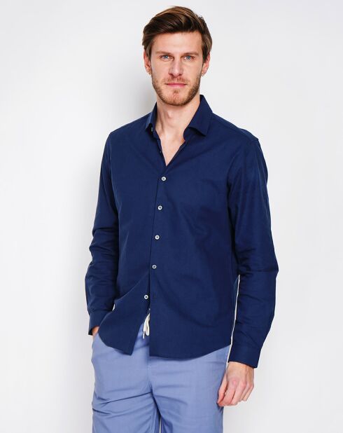 Liam marineblauw overhemd van 100% linnen