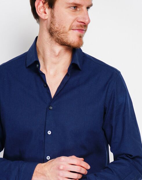 Liam marineblauw overhemd van 100% linnen