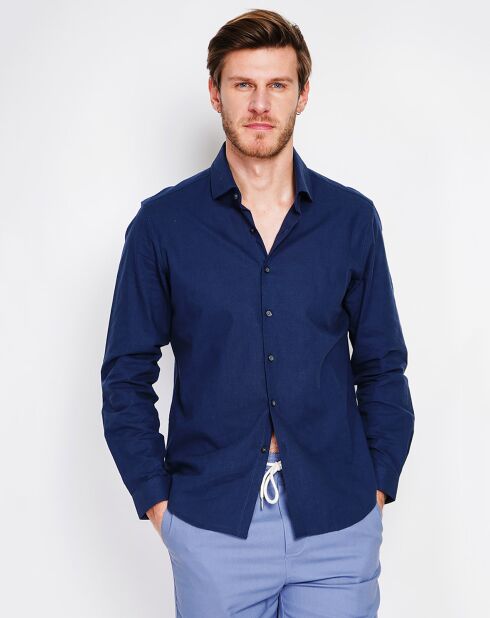 Liam marineblauw overhemd van 100% linnen