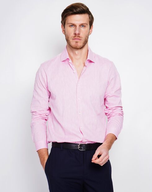 Liam roze overhemd van 100% linnen