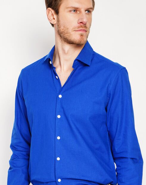 Liam koningsblauw overhemd van 100% linnen