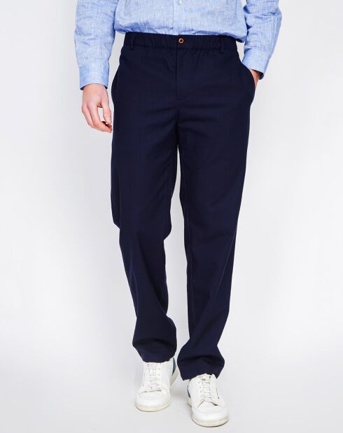 Marineblauwe broek van linnenmix Amir