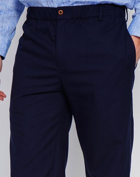 Marineblauwe broek van linnenmix Amir